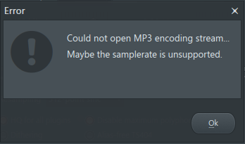 Could not open MP3 encoding stream Can t export MP3 files